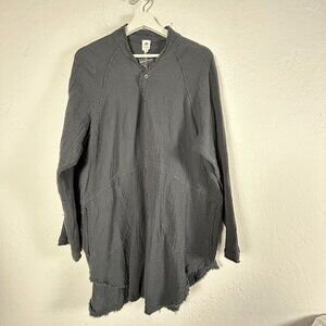Flawless Womnes Cotton Gauze Button Up Shirt Tunic Size XS Black Frayed Trim New
